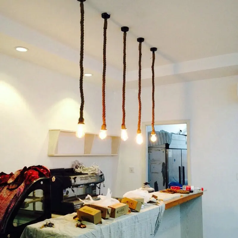 Hemp Rope Pendant Lamp Base E27 3M 2M 1M Vintage Loft Industrial Retro Hanging 85-265V Edison ST64 G95 Pendant Light pendant lights,pendant lamp,vintage pendant lights,rope pendant lamp