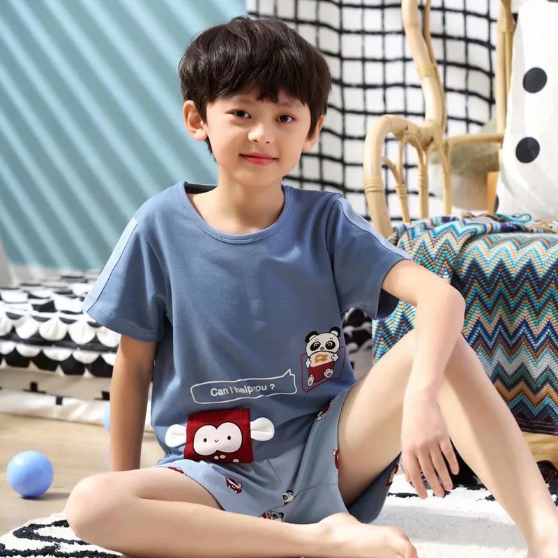 Summer Teenager Boy Pajamas Sets Anime Print Kids T Shirt Shorts Homewear Suits 2-12 Yrs Child Sleepwear Toddler Casual Clothes custom pajama sets	