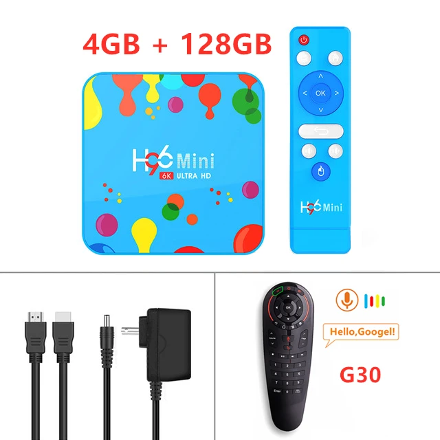 4G 128G G30 H96 Mini H6 Android 9,0 4 Гб ram 12 Гб rom tv Box Allwinner H6 четырехрядный 6K 2,4G 5G WiFi BT H96 мини проигрыватель Google Netflix Youtube - Цвет: 4G 128G G30