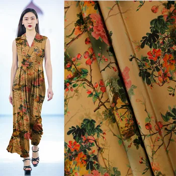

Gambiered Canton Gauze mulberry silk crepe de chine fabric 138 cm width 15 mm summer printed shirt pants sewing fabric for dress