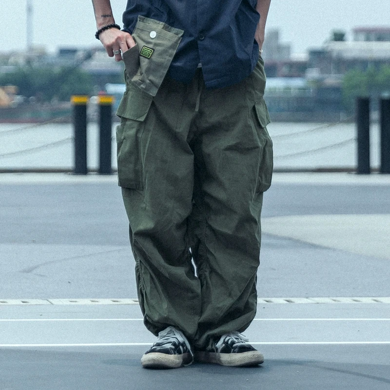 Wide Leg Pants Men Army Green Loose Hip Hop Baggy Pants