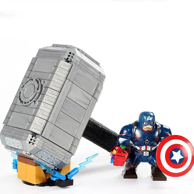 Строительный блок, Супер герои, оружие, Mjolnir Stormbreaker Infinity Gauntlet Stark Jet Drone Attack, фигурки для детей, игрушка - Цвет: Черный
