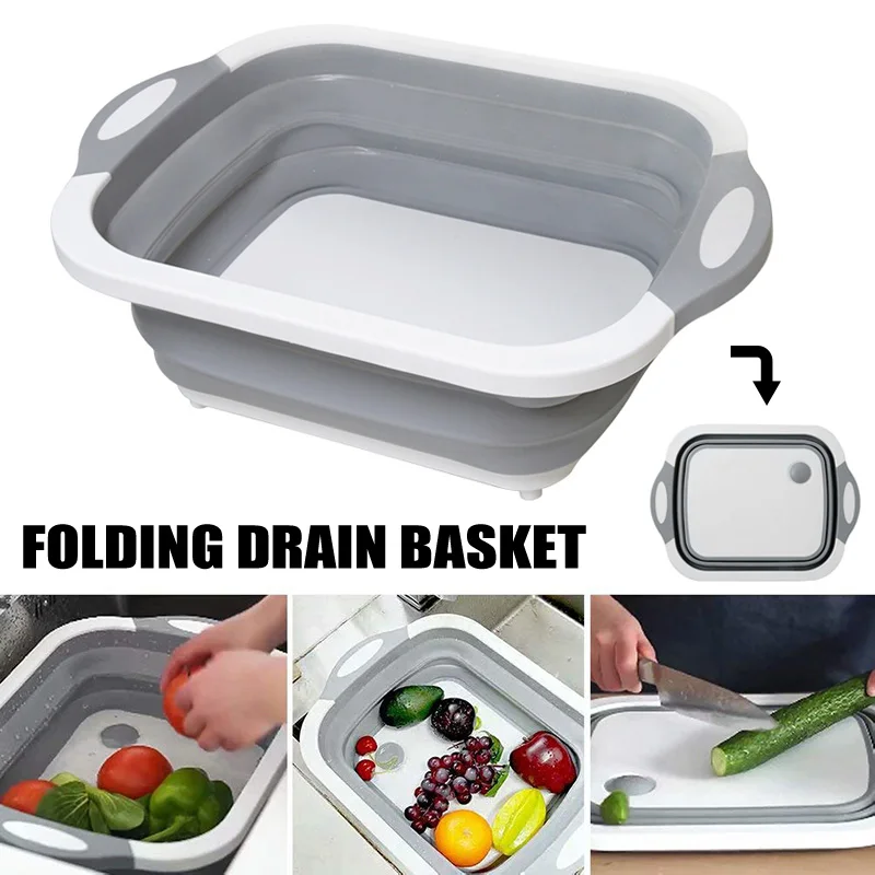 

Multifunction Collapsible Cutting Board Drain Basket Vegetable Basin Portable Tub DNJ998