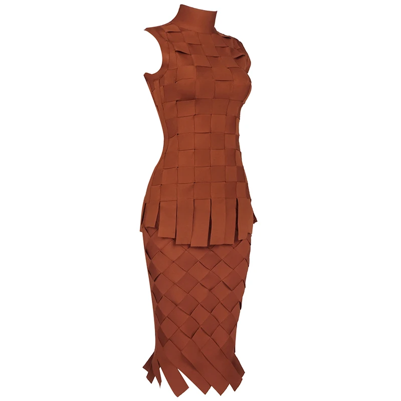 High Quality Brown Sleeveless Weaving Two Pieces