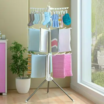 

Folding Transportable Laundry Stand Drying Rack Storage Holders 3 Tier Tripod Clothes Hanger Hot