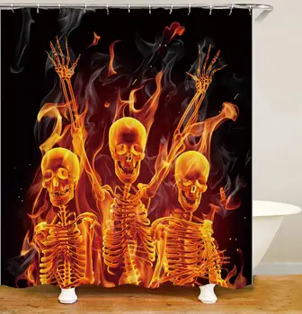 

Bathroom Shade Shower Curtain 3D Printing Realistic Waterproof Mildew with Hook and Loop Easy to Install Fire Skull Pattern,Fire