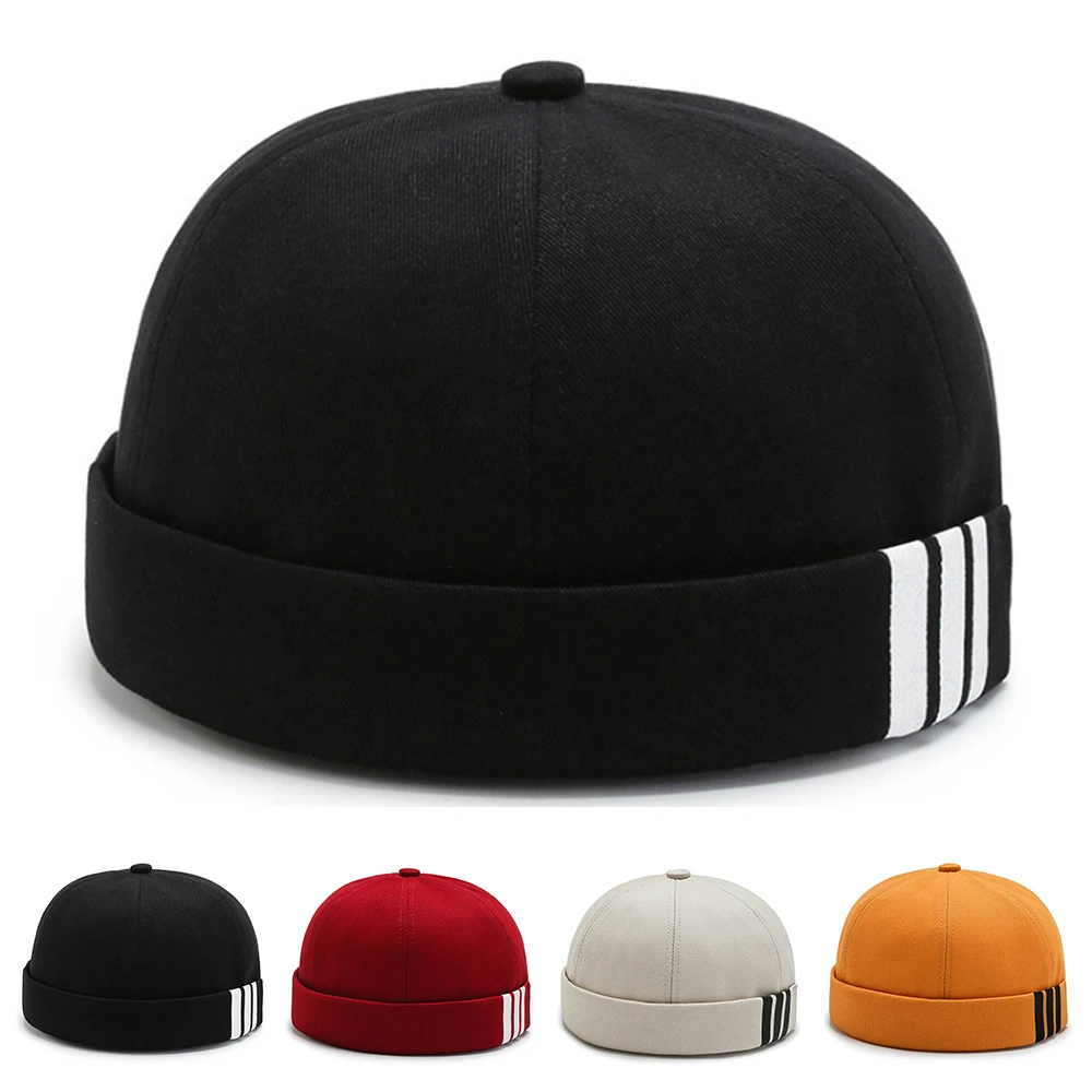 Fashion Docker Cap Stripe Print Skullcap Solid Color Sailor Cap Beanie Hats Men Women Bucket Cap Brimless Hat Adjustable Dad Hat men's skullies and beanies