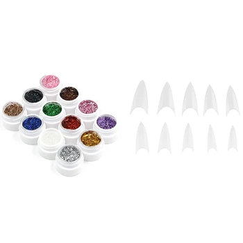 

500pcs Clear Sharp Ending Stiletto Acrylic False Nail & 12pcs Mix Color Acrylic UV Gel Builder Set Nail Manicure Decor