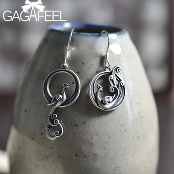 

GAGAFEEL 925 Sterling Silver Drop Phoenix Earrings Asymmetry AB Style Dangle Vintage Ethnic Earrings for Women Fine Jewelry