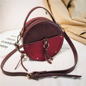

Circular Bags for Women 2020 Vintage Small Crossbody Bag Frosted PU Leather Handbag Ladies Mini Messenger Shoulder Bag Black Red