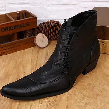 

Japanese Retro Carved Men's Short Boots Trendy Men's Knight Boots Zapatillas Hombre Cow Leather Pointed Toe Ankle Work & Safety