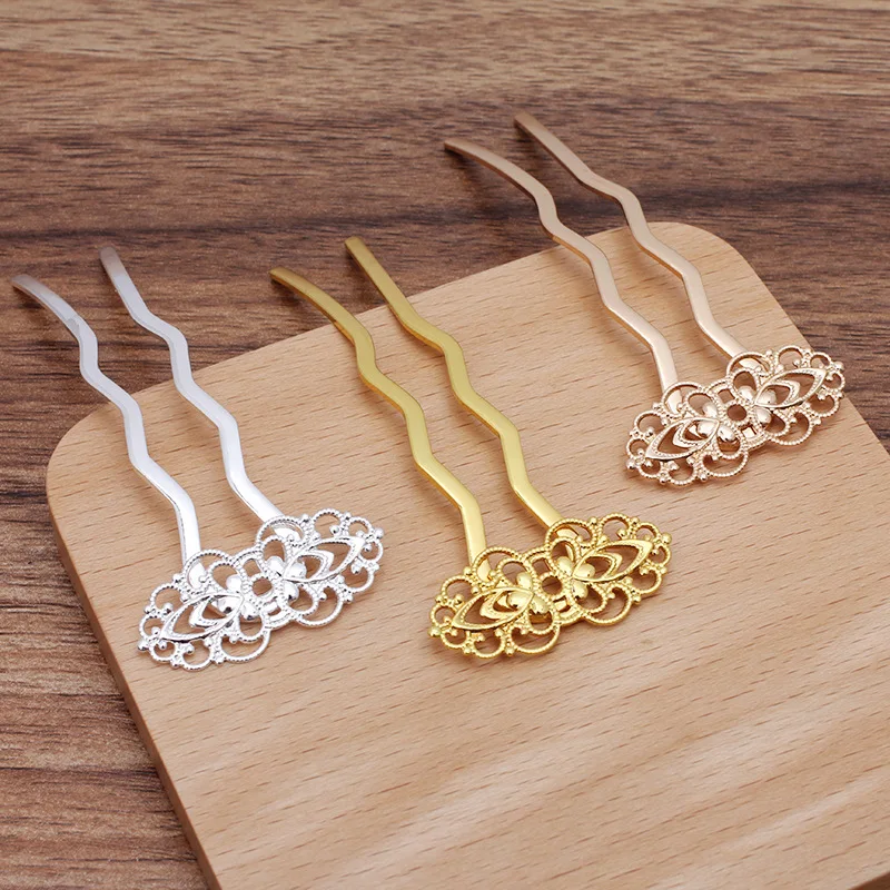 10 шт. Медь вилки волос филигранные граненые цветочное украшение Аксессуар для