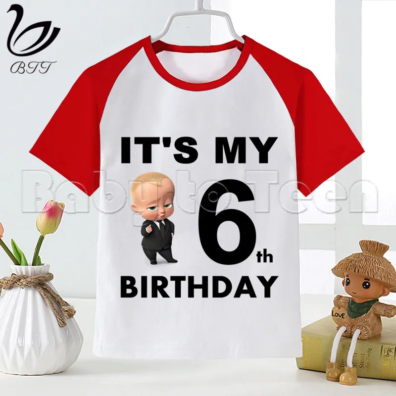 Детская Boss одежда с рисунком из мультфильма футболка С Днем Рождения Happy принтом