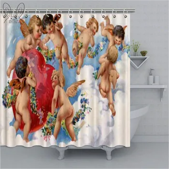 

Angels in Heaven Shower Curtain Decor Polyester Fabric Machine Washable Bathroom Curtain Bathing Cover Home Decor Shower Sets