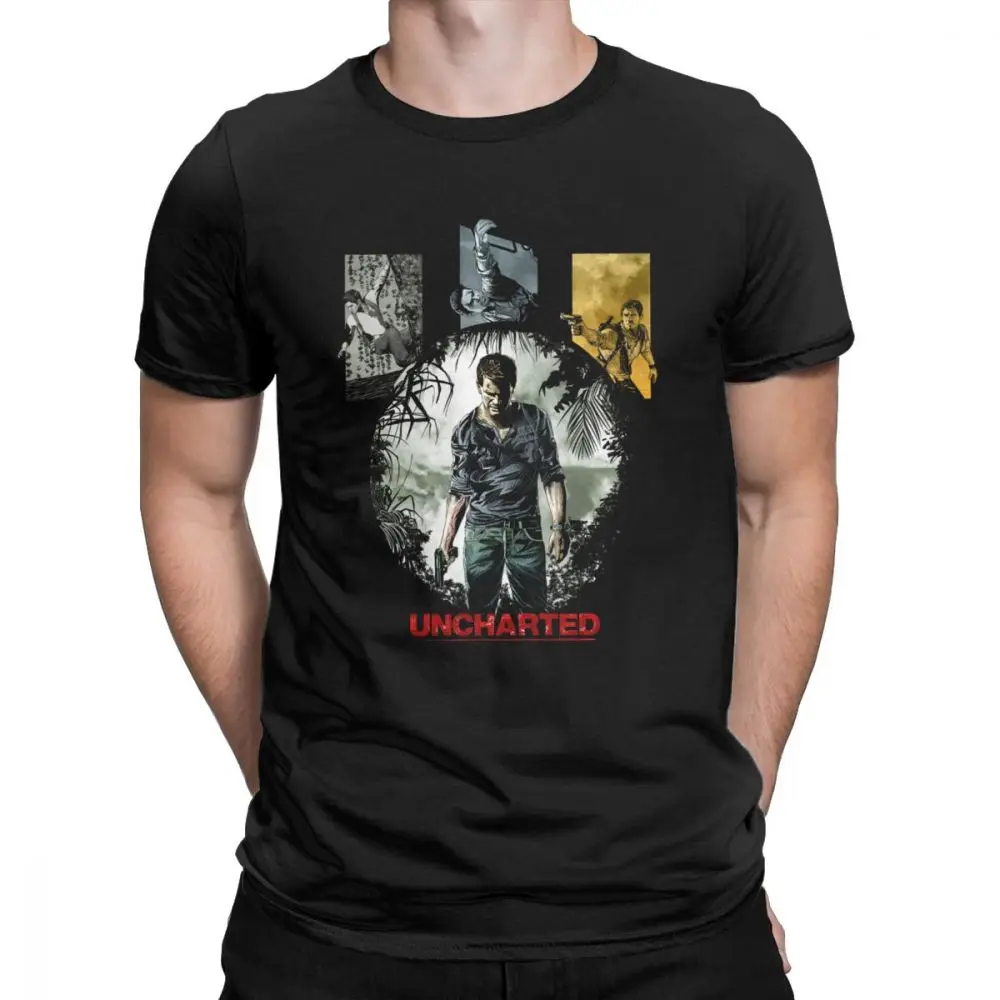 Для Мужчин's Enjoystick Uncharted футболки натуральный хлопок топы новинка короткий рукав с круглым вырезом Футболка 4XL 5XL футболки размера плюс - Цвет: Черный