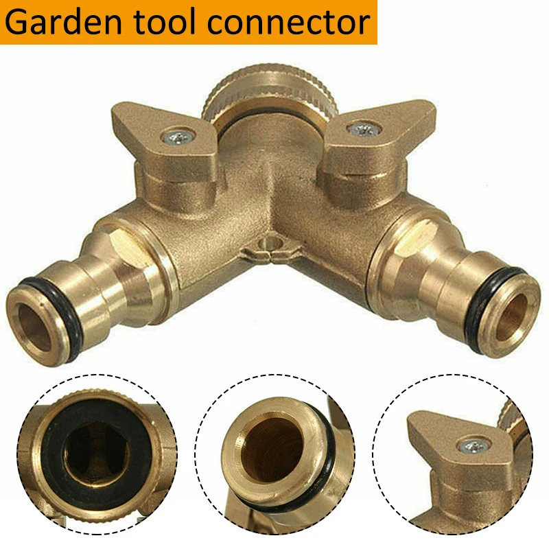 

Full Brass 2 Way Garden Tap Connector Adapter Hose Pipe Dual Valve Splitter For Garden Watering Tool Accessories