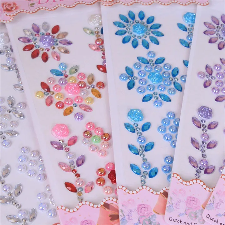 2  Creative Acrylic Drill Stickers Car Mobile Phone Sticker Gypsophila Diamond  DIY Hand-Paste Rhinestones Flower Stickers