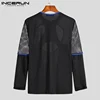 Men T Shirt Mesh Patchwork See Through O neck Long Sleeve Streetwear Hollow Out Tops Sexy