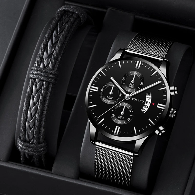 Fashion Mens Sports Watches Luxury Men Stainless Steel Mesh Belt Watch Male Business Quartz Wristwatch Leather Bracelet Clock