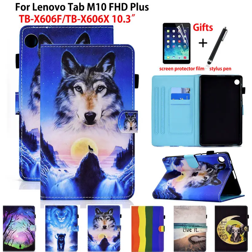 Per Lenovo Tab M10 Fhd Plus Custodia Cover 10.3 Tb-X606F Tb-X606X Funda Tablet Cartoon Lion Wolf Stand Skin Shell Capa Coque Regalo