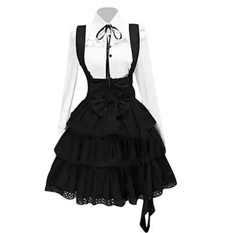 Женское Ретро готическое платье лолиты винтажное женское платье наряды с бантом Черное нарядное платье с длинным рукавом