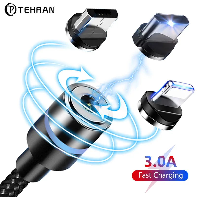 Тегеран Магнитный кабель светодиодный Micro usb type C Магнитный USB кабель для быстрой зарядки для iPhone X 7 XS XR huawei samsung xiaomi one plus