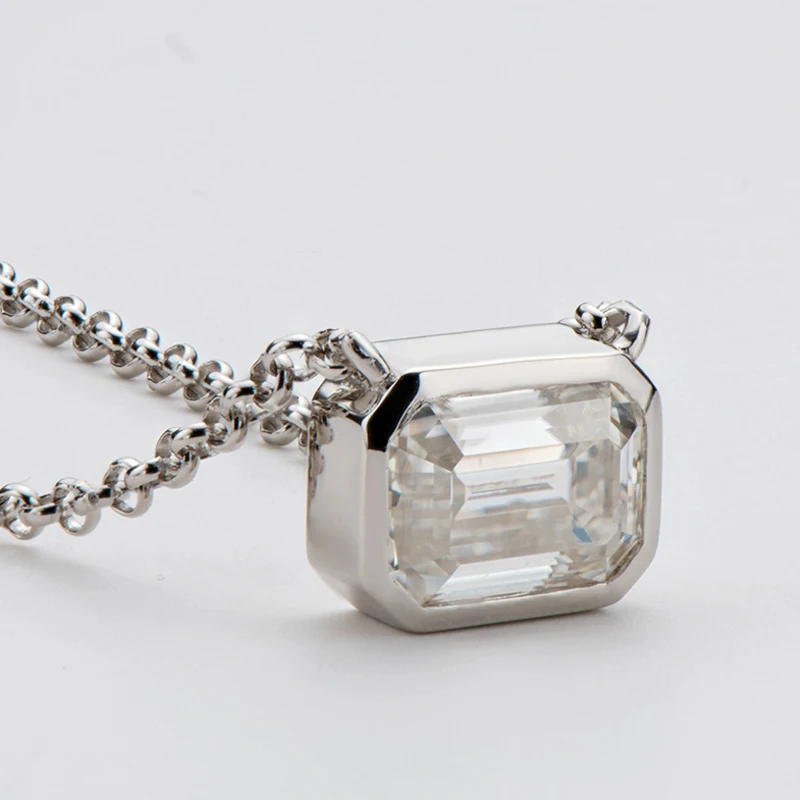 OEVAS Real 1 Carat Emerald Cut D color Moissanite Pendant Necklace Gold Color 100% 925 Sterling Silver Party Fine Jewelry Gifts