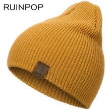 RUINPOP, 9 цветов, повседневные мужские шапки-бини с буквенным принтом, женская модная вязаная зимняя шапка, одноцветная шапка в стиле хип-хоп, шапка в стиле унисекс