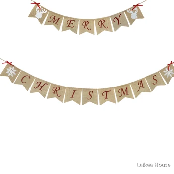 

Christmas Party Decoration Set Christmas Letter Paper Flag Banner Spiral Tag Cake Flag Length 180CM Linen Non-Woven Decorations