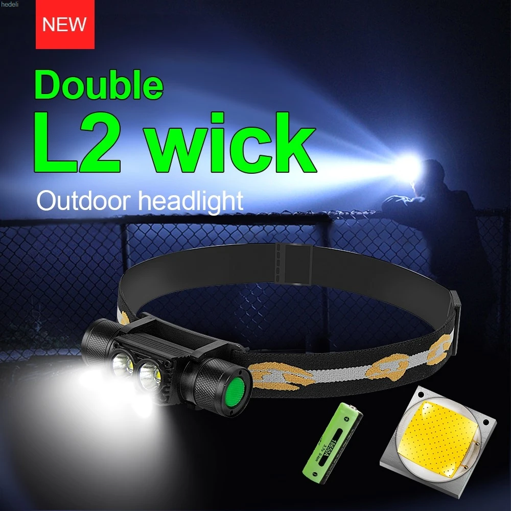 80000lumens Most Powerul USB Mini Headlamp Flashlight XM 2*L2 Rechargeable Head Lamp Torch For Hunting Camping 6Modes Head light