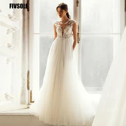 Fivsole Beach Tulle Wedding Dresses 2022 O-Neck Button Appliques Custom Made Bridal Gown High Quality Bohemian Vestidos De Noiva