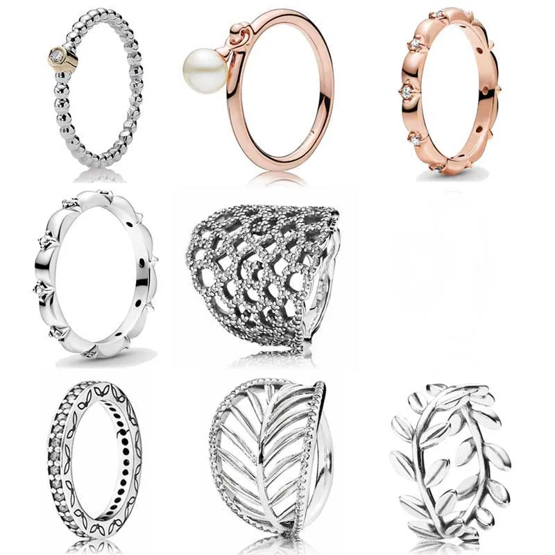 

925 Sterling Silver Ring 1:1 Laurel Wreath Leaves Rose Flower Petals Band With Crystal Femal Ring DIY Fashion Jewelry