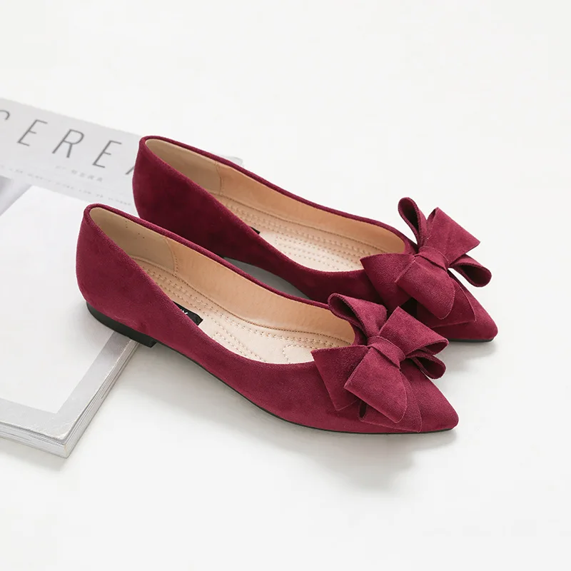 Large Size Spring Bow Flats Shoes Woman Butterfly-Knot Ballets OL Office Shoes Pointed Toe Shallow Slip On Foldable Ballerina women shoes women flats