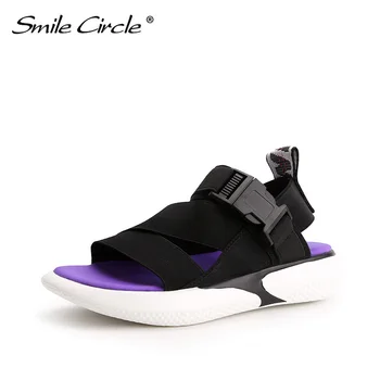 

Smile Circle Fashion Sports Heel Ladies Shoes Flat Sneakers Elastic Strap Casual Shoes Thick Sole Summer Sneakers