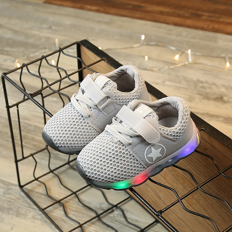 

8 Children Spring And Autumn New Style Girls deng xie BOY'S Shoes Solid Color LED Horse Race Lamp Shining Flashing Light Baby Sh