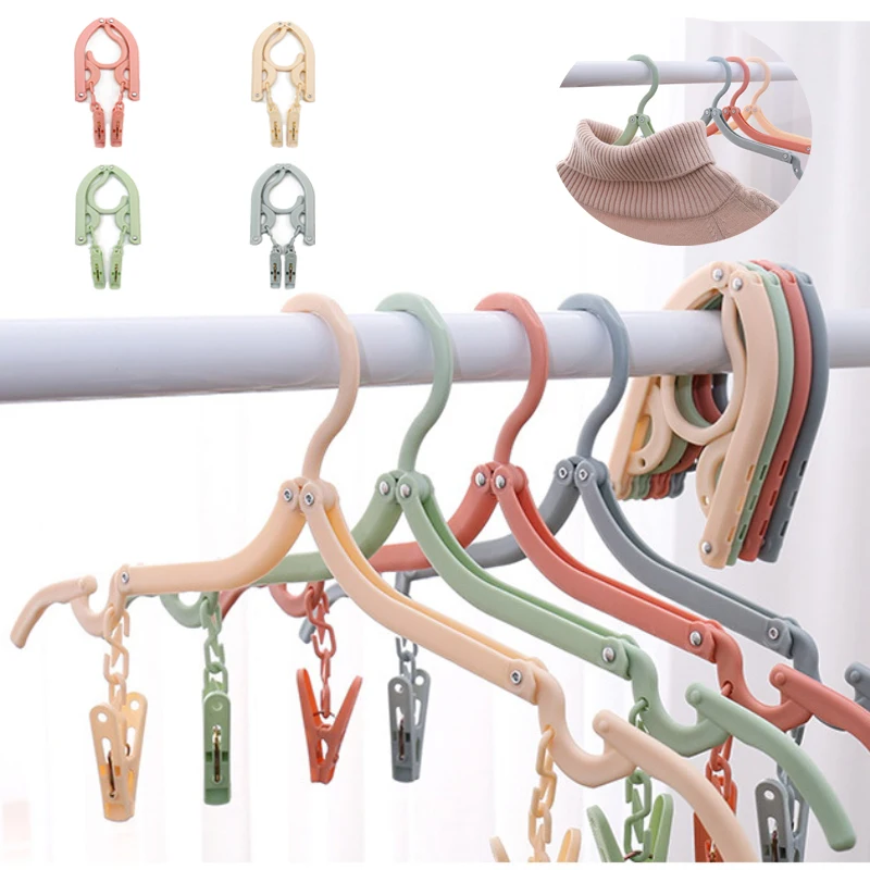 

Non-slip Clothes Hanger Folding Laundry Storage Rack with 2 Clips Hanging Socks Bib Towel Portable Cloth Hanger for Travel Home