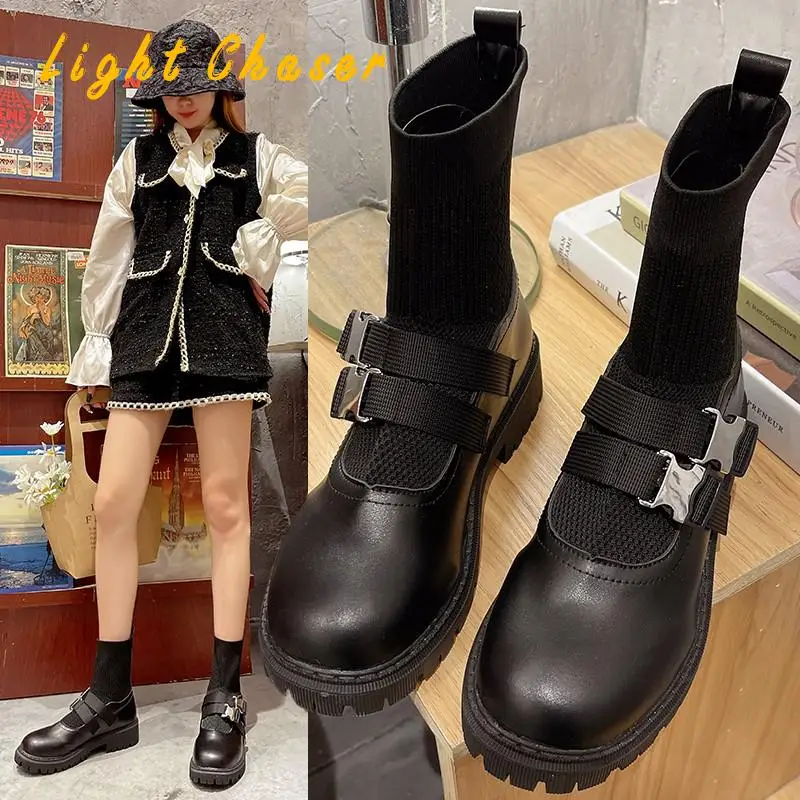

Autumn Boots For Women Platform Chelsea Boot Spring Women's Booties Fashion Female Thick Bottom Stretch Sock Boots Black Bootie
