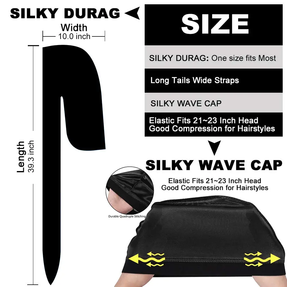 Solid Color Wave Caps With Durag for Men Headwear Soft Elastic Breathable Beanie Turban Cap Headwrap Bonnet Hair Accessories