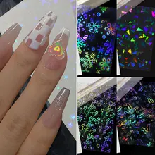 

Aurora Laser Heart Nail Sticker 3D Dynamic Star Heart Glitter Decals Laser Holo Self-Adhesive Manicure DIY Metal Nails Design