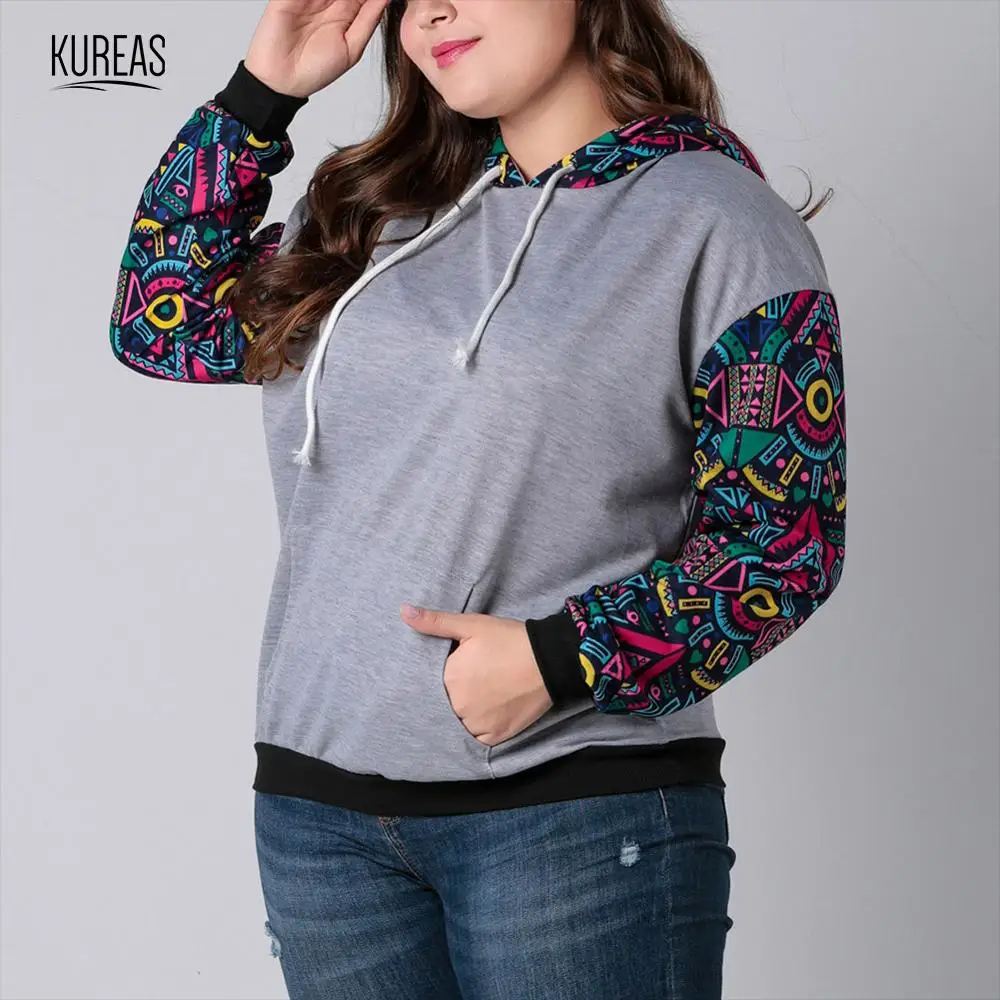 

Kureas Women Hoodies Plus Siz Pullover Long Sleeve Sweatshirts Fashion Patchwork Female Tops Winter Autumn 4XL