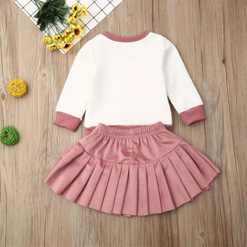 Осенне-зимняя детская одежда для маленьких девочек, футболка с длинным рукавом, Леопардовый топ с сердечком, плиссированные бархатные юбки, комплект одежды