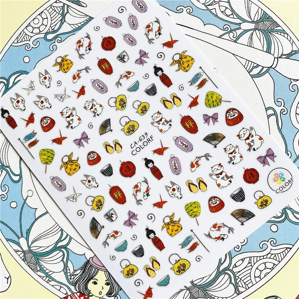 CA-640 CA-642 Japanese style series kimono cherry blossom 3D Back glue Nail Art Stickers Decals Sliders Nail ornament decoration