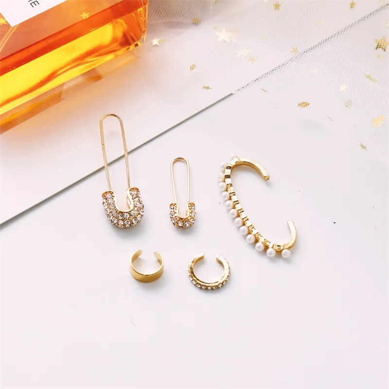 5 шт./компл. Boho Кафф Brincos, имитация жемчуга, клипсы для ушей в форме комплект Для женщин заявление с украшением в виде кристаллов английская булавка серьги ювелирные изделия из жемчуга
