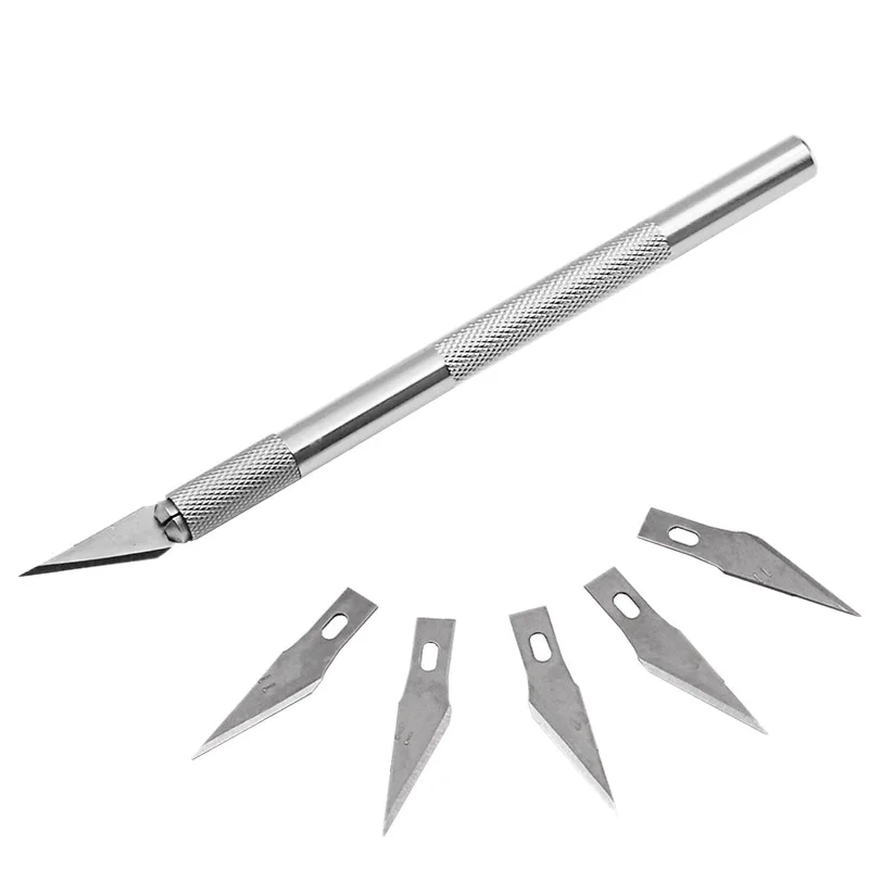 

BMBY-Non-Slip Metal Scalpel Tools Kit Cutter Engraving Craft Knives+5Pcs Blades Mobile Phone Pcb Diy Repair Hand Tools
