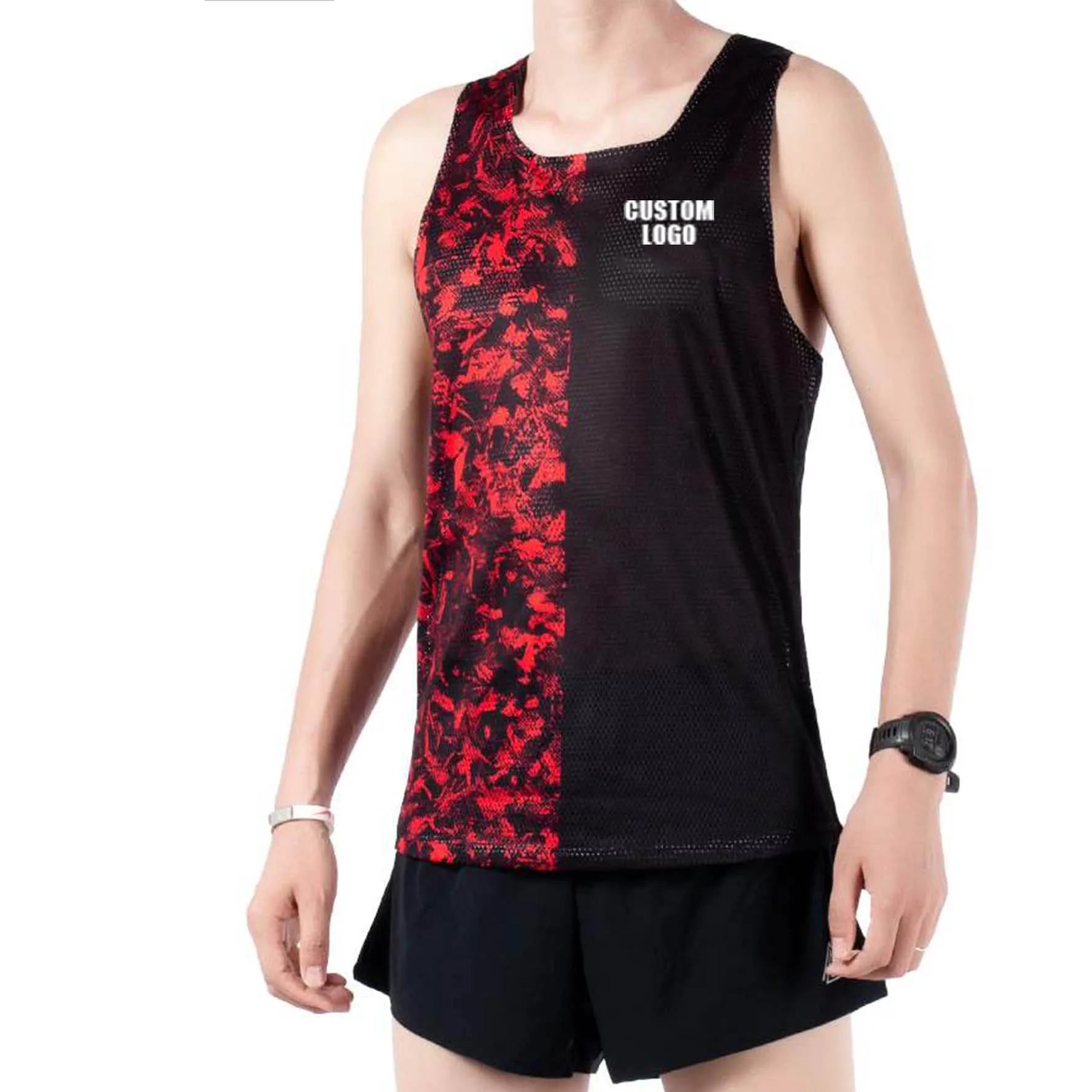 Men Fashion Sleeveless Vest Elastic Sports Fitness Close Fitting Running Marathon Singlets