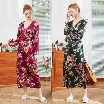 

Sexy Print Female Robe Set Satin Rayon Bathrobe Women Kimono Bath Gown Casual Sleepwear Nightwear Bridesmaid Robes Suit