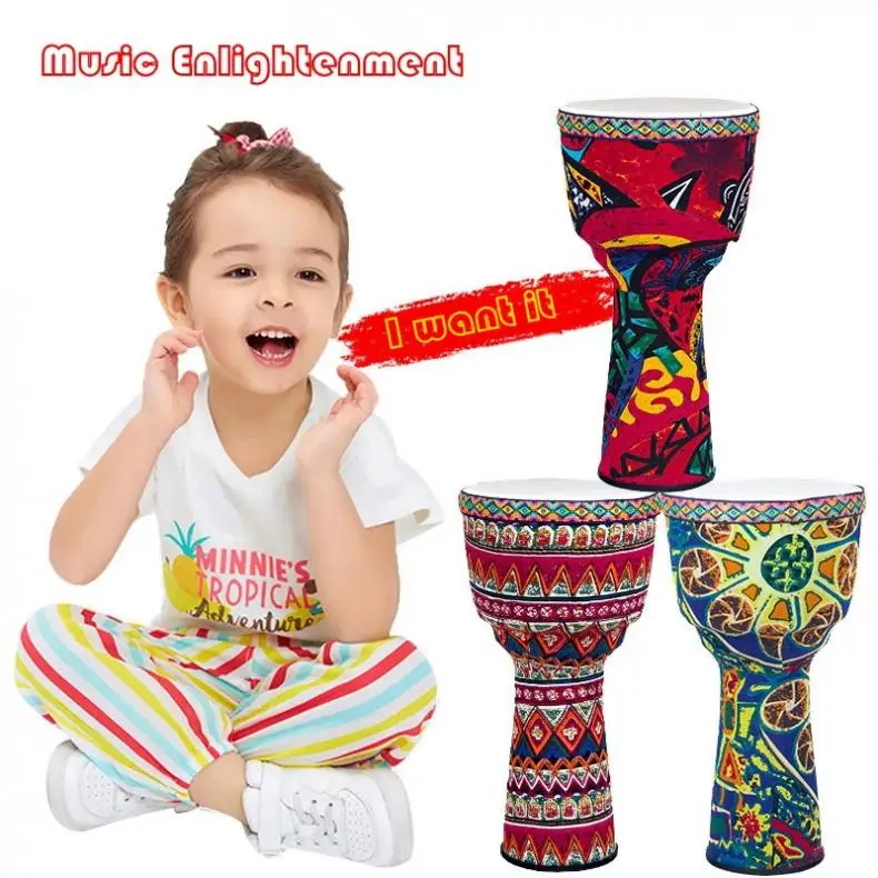 8 дюймов Африканский Djembe барабан красочные ткани искусства ABS баррель ПВХ кожи детей ручной барабан