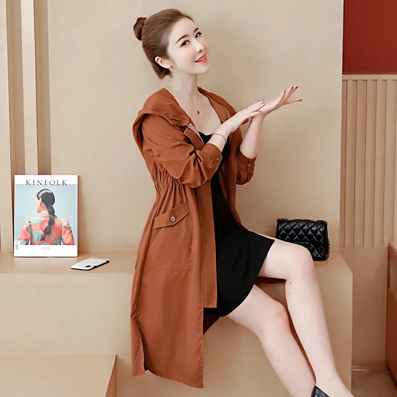 Women's Long Trench Coats Spring Autumn New Plus Size Coat Korean Fashion Casual Hooded Windbreaker Female Outerwear Outcoat 308