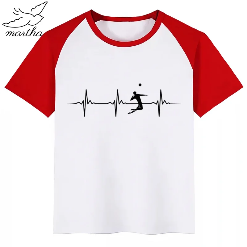 Heartbeat of Volleyballer/Детские летние топы для девочек и мальчиков; повседневная детская футболка с короткими рукавами и рисунком; детская одежда - Цвет: RedC