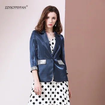 

F59308 New Autumn High-end Women's Dress Bright Silk Acetate Hot Drilling Suit Jacket Jacket Women Blast Suit. long coat